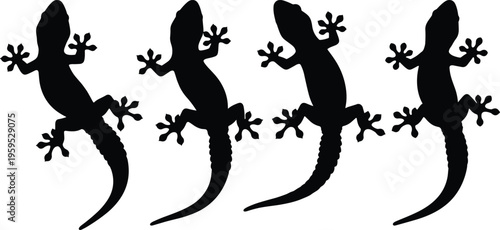 Lizard Gecko Silhouette Vector Set Featuring Various Crawling Poses Of Tropical Reptiles And Amphibians For Nature Wildlife Design Isolated On White