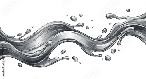 Abstract liquid metal splash vector with grainy texture on white background