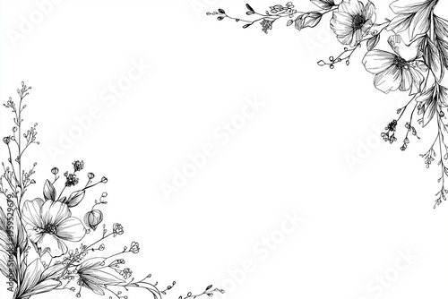 Floral corner line art background vector illustration on a white background