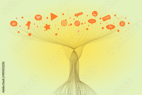 Minimal social media and online marketing vector represents concepts of marketing, technology, and online interaction against a clean gradient background.