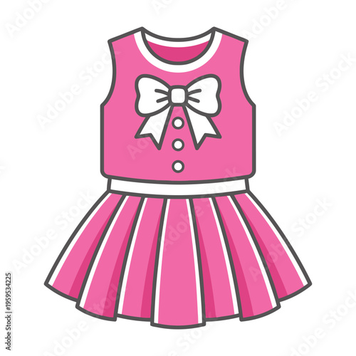 Pink cheerleading outfit with white bow and pleated skirt for kids