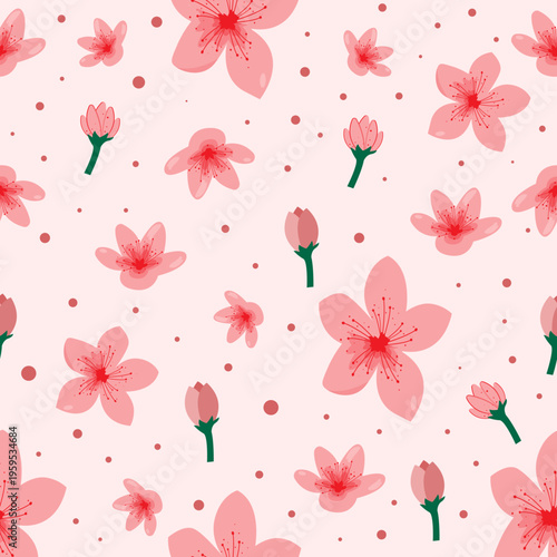 Spring Seamless Flower Pattern with Pink or cherry blossoms