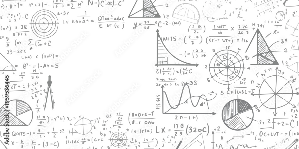 Obraz premium A detailed mathematical background featuring various geometric shapes and complex algebraic formulas
