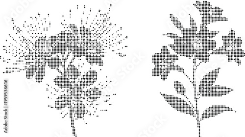 Dotted floral patterns with transparent background vector illustration