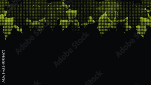 Abstract pattern of yellow dots forming shapes resembling leaves against black background vector illustration