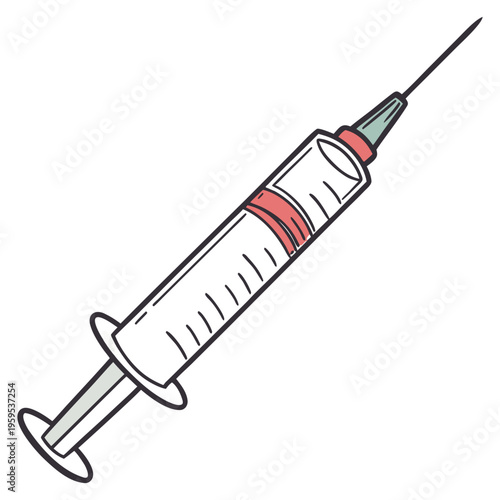 Medical syringe with red liquid, vector illustration, injection, vaccination, healthcare, science