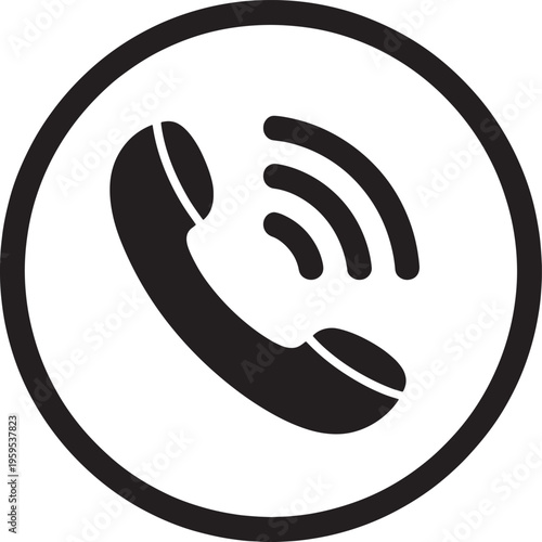 Telephone receiver with sound waves in a circle icon