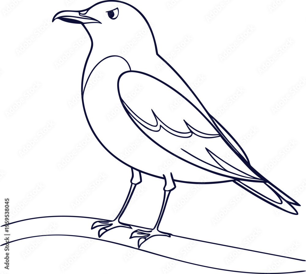 Obraz premium Bird drawing perching on a branch line art illustration