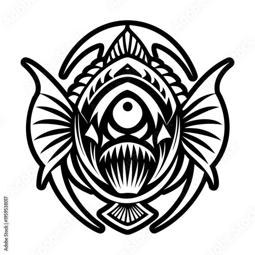 A filled style icon of abyssal fish tattoo