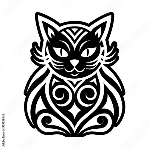 A filled style icon of black cat tattoo