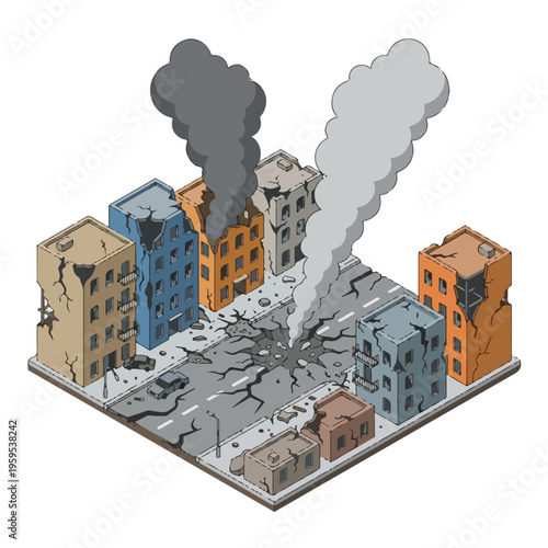 vector isometric city road conditions damaged by missile attacks 10