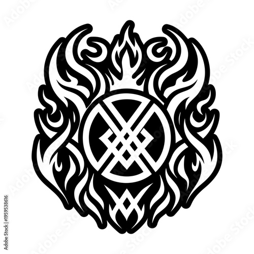A filled style icon of burning rune tattoo