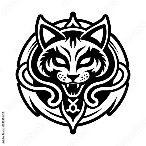 A filled style icon of magic cat symbol