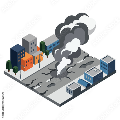 vector isometric city road conditions damaged by missile attacks 0010