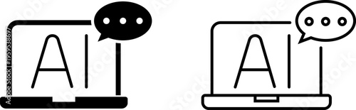 Icons of laptop with AI speech bubbles for digital communication and technology concepts