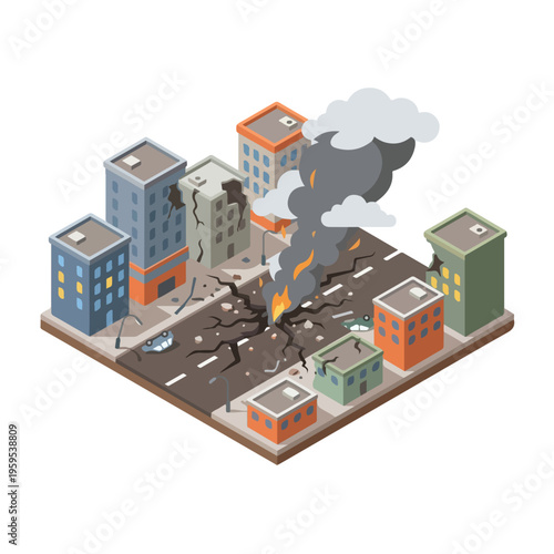 vector isometric city road conditions damaged by missile attacks 09