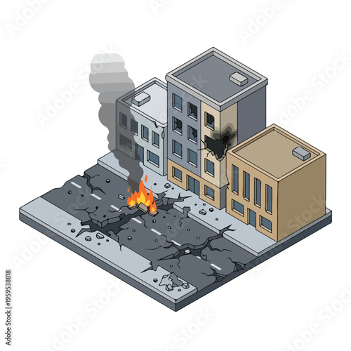 vector isometric city road conditions damaged by missile attacks 008