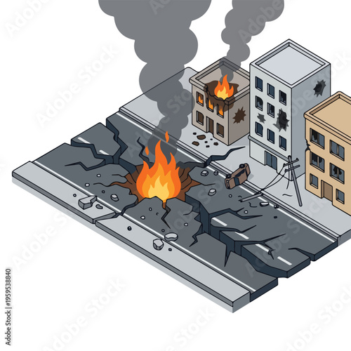 vector isometric city road conditions damaged by missile attacks 007