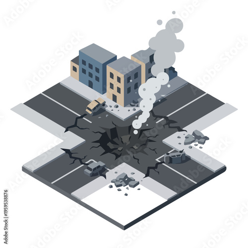 vector isometric city road conditions damaged by missile attacks 08