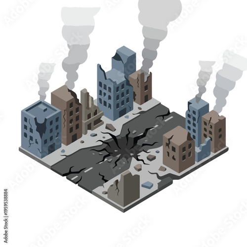 vector isometric city road conditions damaged by missile attacks 5