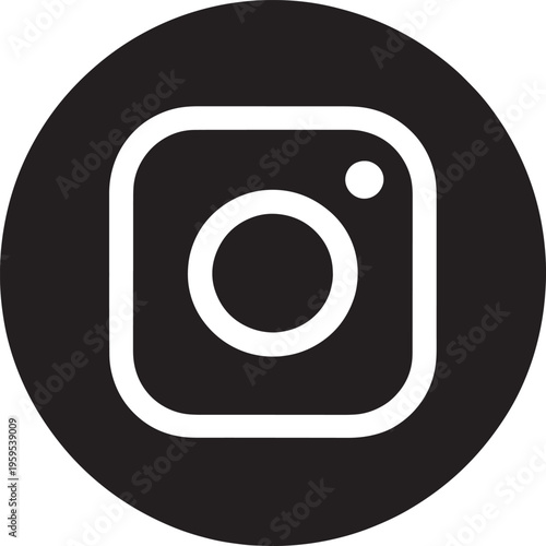 Instagram social media app logo icon in white on black circle