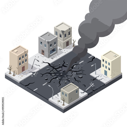 vector isometric city road conditions damaged by missile attacks 3