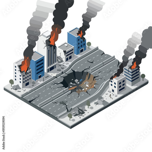vector isometric city road conditions damaged by missile attacks 05