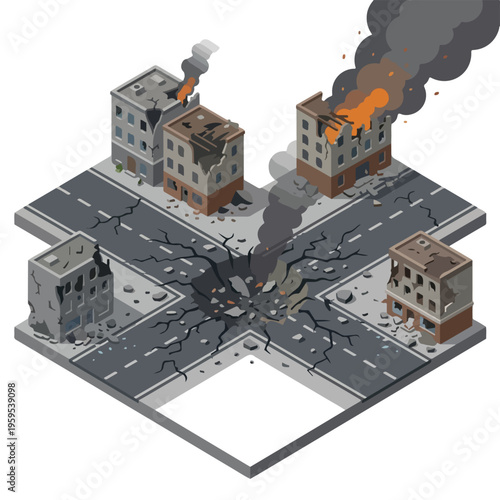vector isometric city road conditions damaged by missile attacks 003