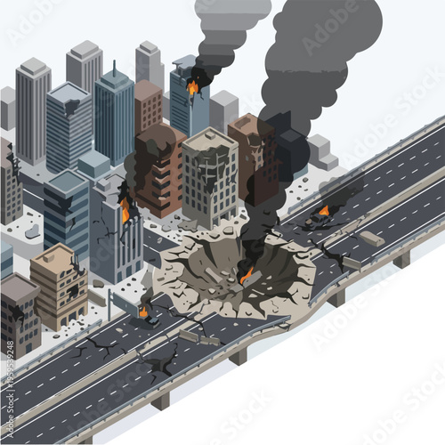 vector isometric city road conditions damaged by missile attacks 002