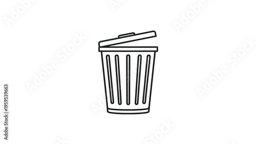 Simple black and white outline icon of a classic trash can with a partially open lid, used to represent waste management or deleting files.
