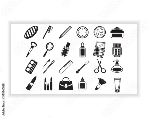 Skincare Cosmetic Collection, Lotion Cream Serum Bottle Icons for Beauty and Wellness Branding