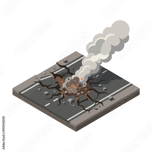 vector isometric condition of damaged road with holes due to missile attack 08