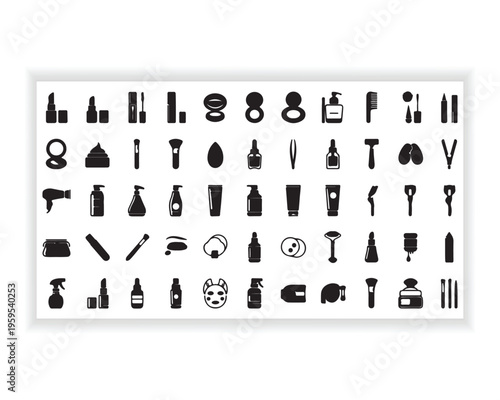 Beauty Product Icon Set, Minimal Cosmetic Bottles and Containers Vector for Branding and Advertising