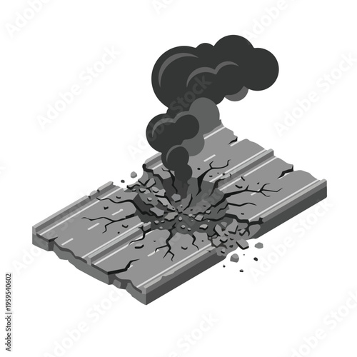 vector isometric condition of damaged road with holes due to missile attack 04