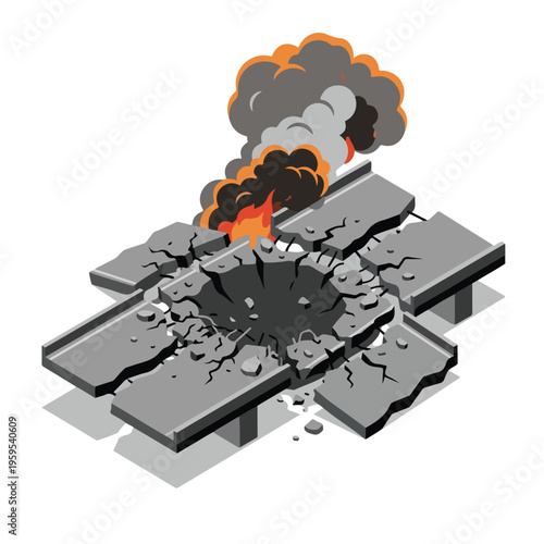 vector isometric condition of damaged road with holes due to missile attack 004