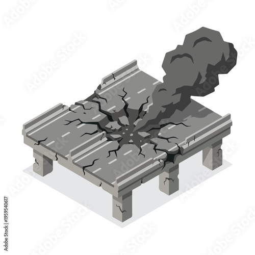 vector isometric condition of damaged road with holes due to missile attack 5