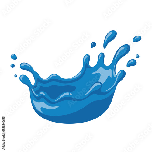 Dynamic Blue Water Splash Illustration with Lively Droplets, Evoking Freshness, Purity, and Revitalization, Ideal for Beverage Marketing or Refreshing Design Concepts