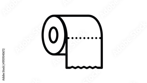Simple black and white line icon of a toilet paper roll isolated on a white background for hygiene and bathroom concepts.