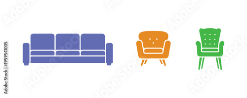 A clean and minimal collection of furniture icons by Stampico.