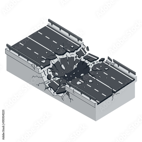 vector isometric condition of damaged road with holes due to missile attack 001