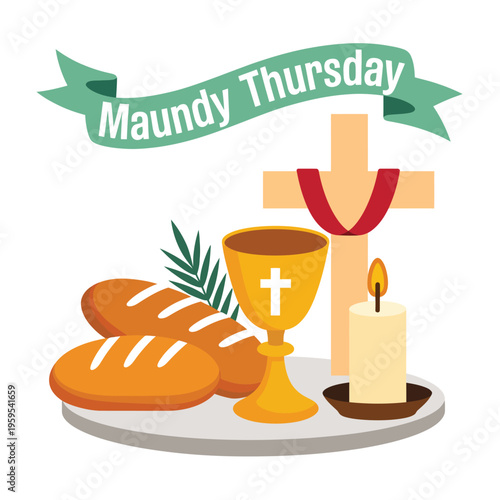 Flat cartoon style of a mug of beer with a cross symbol and palm leaf