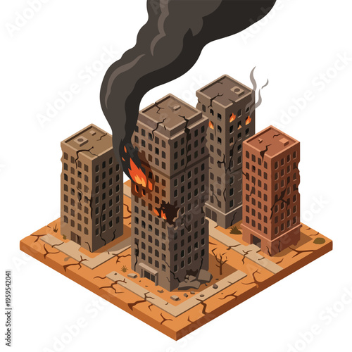 vector isometric condition of a city on fire 6