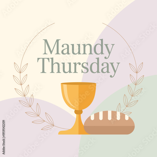 Minimal flat of Maundy Thursday with a golden chalice and wheat