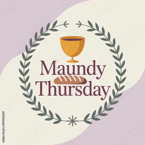 Minimal flat of Maundy Thursday with bread and plant