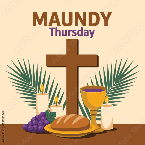 Religious of Maundy Thursday with chalice and palm fronds