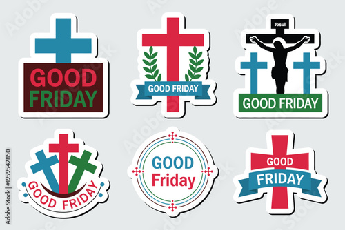 Six Good Friday themed with cross symbols and text