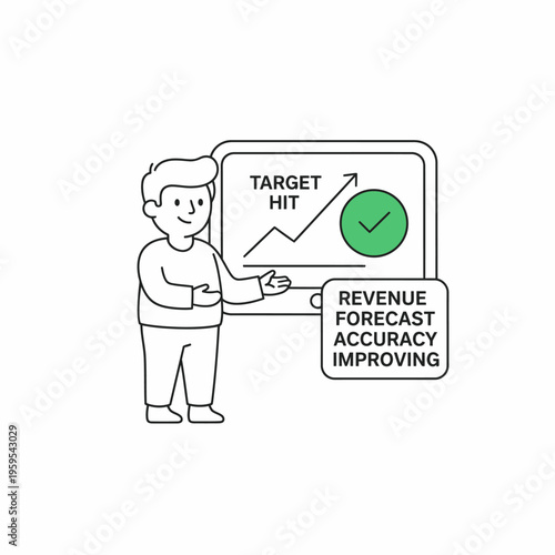 Man presenting revenue forecast accuracy improvement chart.