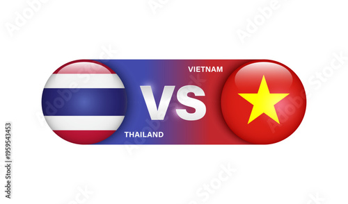 Element represents a sporting event or national football or soccer match between Thailand and Vietnam, with the logo featuring national flag, vector 3d isolated on white background for banner design