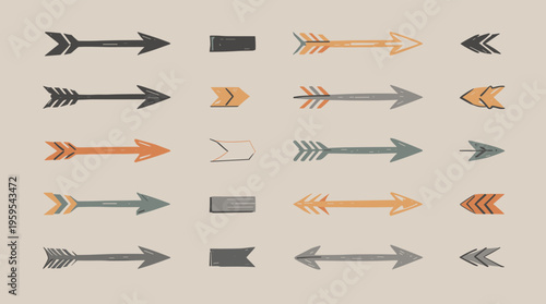 A stylized grey arrow on a beige background, conveying motion and direction.
