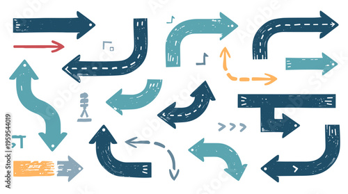 A creative combination of colorful abstract shapes and lines on a clean white background, evoking a sense of modernity and artistic expression.